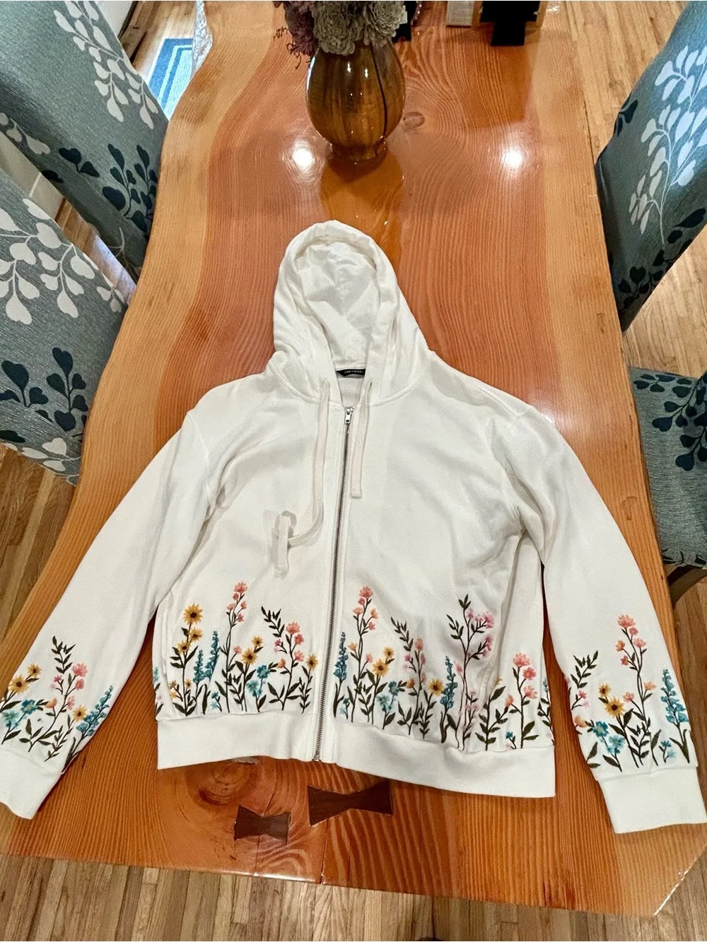 Driftwood White Zip Up Hoodie with Floral Embroidery - Sunny Garden - Picture 1 of 13